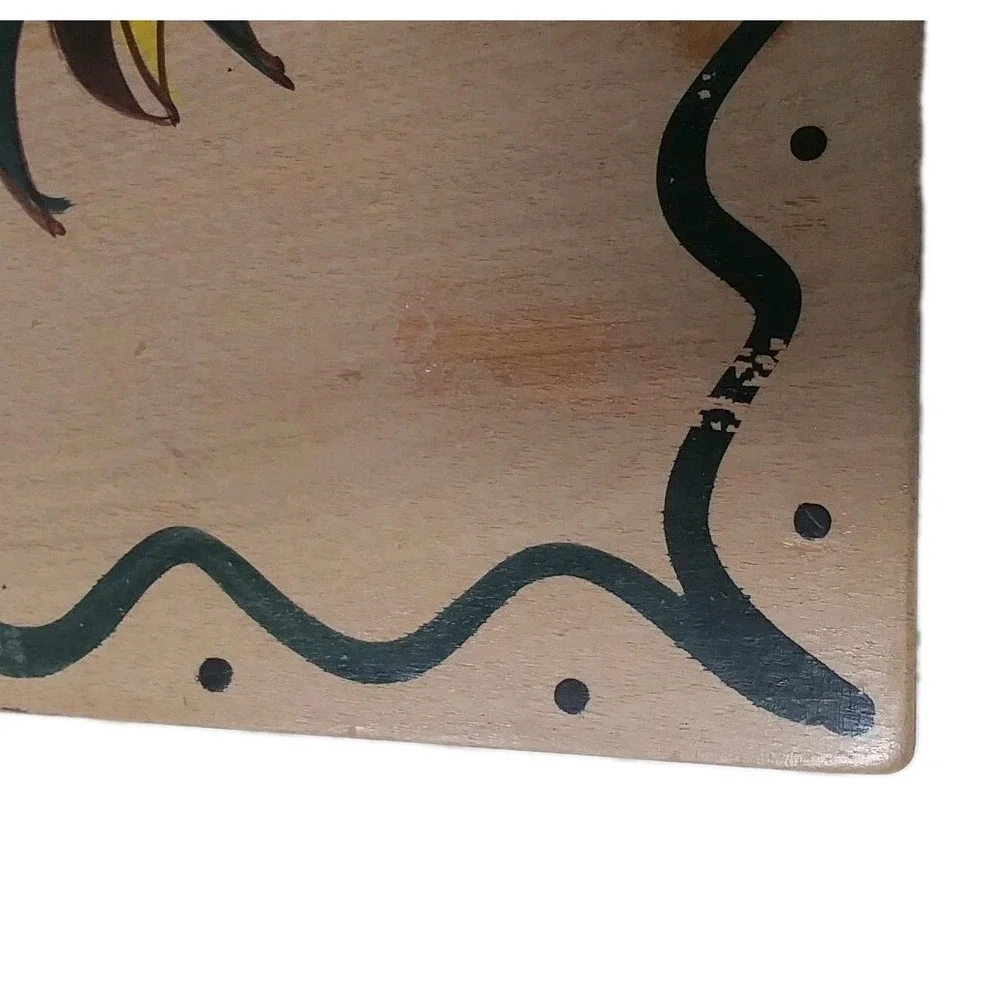 VTG Wooden Colorful Hand Painted Cutting Board Handle WOODPECKERS Japan READ